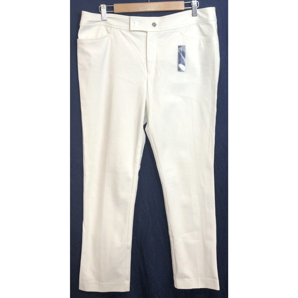 NWT Chaps Womens Petite White Stretch Twill Slimming Mid-Rise Pants Size 14P